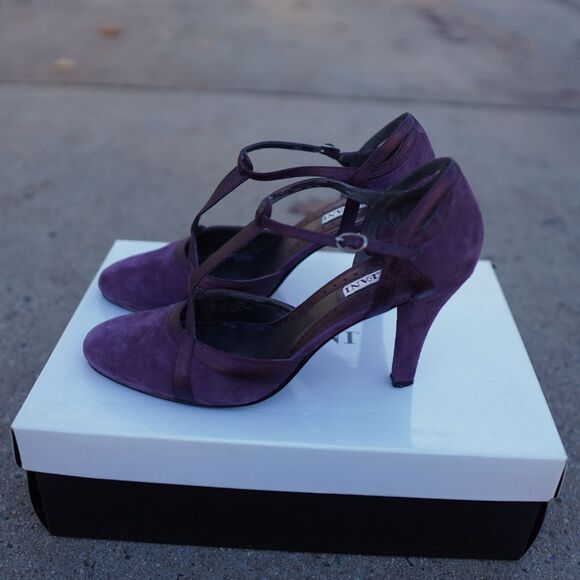 Alfani Purple Suede T-Strap Heels 4 In Stiletto Pumps Women's 7 Box - Picture 2 of 12
